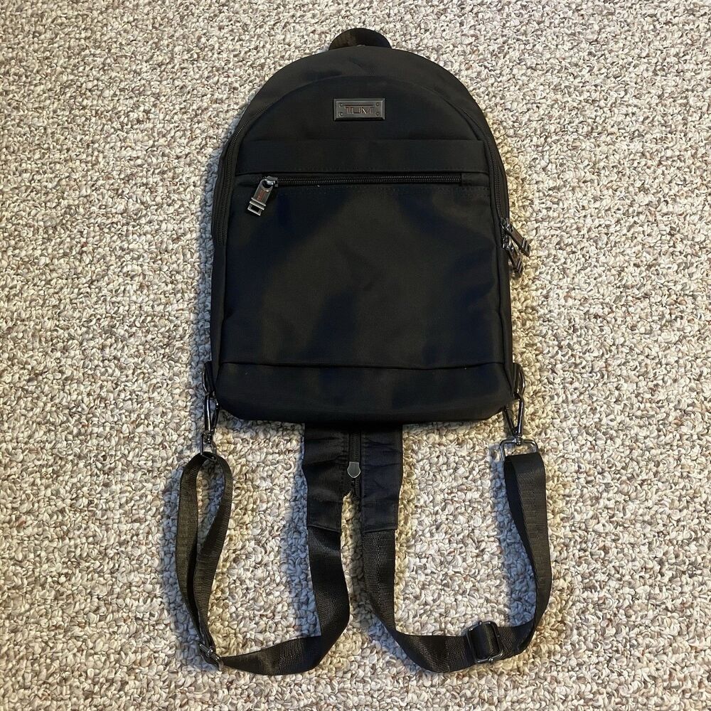 Tumi Black Small Travel Backpack Convertible to Sling Bag Zipper Pockets Charger
